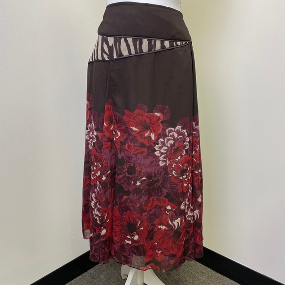 Coldwater Creek Dresses & Skirts - Coldwater Creek Brown Floral Zebra Print Chiffon Maxi Skirt XXL Gypsy Fairy
